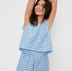 Gingham Print Tie Pajama Set